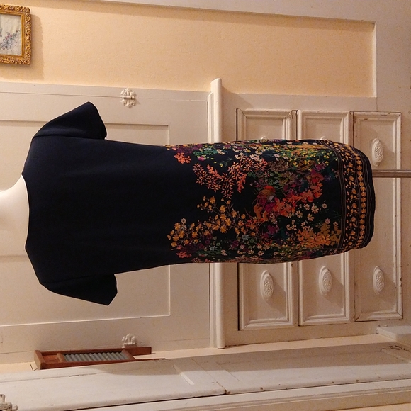 Merina navy and floral dress Sz M - Picture 3 of 7